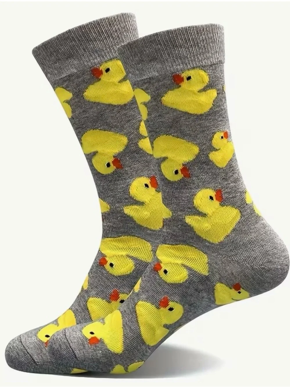 🧦 Funny Yellow Rubber Duck Crew Socks Unisex Gray Novelty Socks-NEW